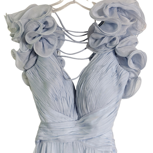 Mac Duggal 2 powder blue Ruffle Tiered Cut-out Chiffon Gown dress prom wedding - Picture 5 of 9